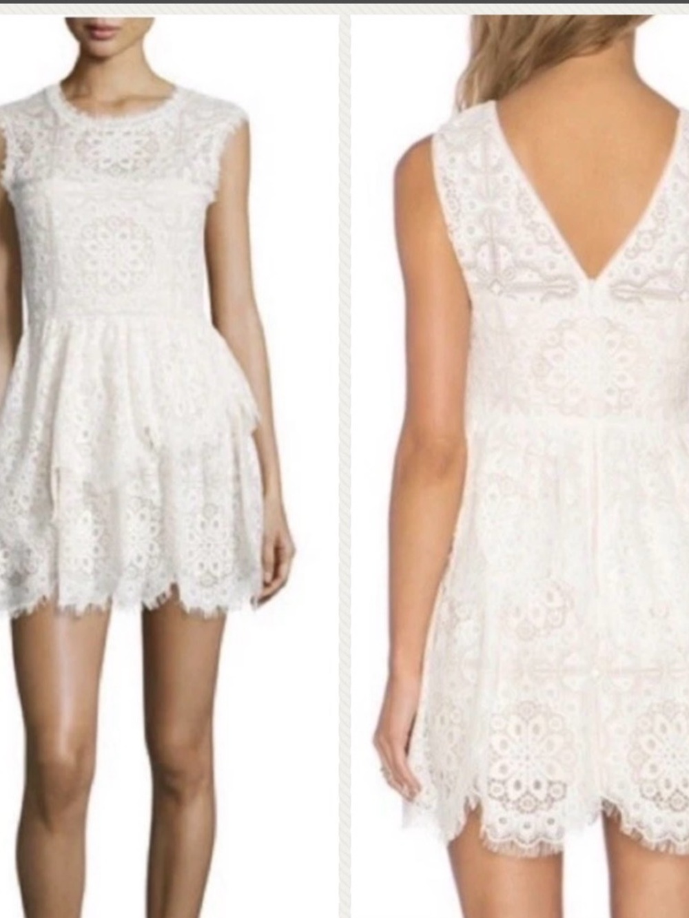 BCBG MaxAzria charlee Lace Tiered Mini Dress in Cream